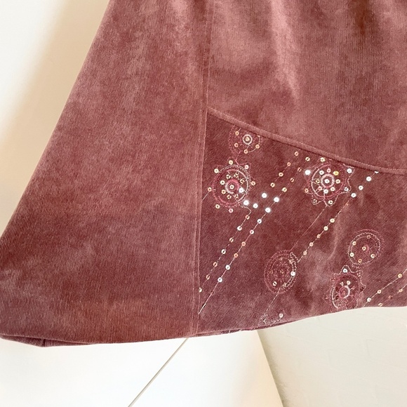 Vintage Y2K A-line Skirt Fairy Micro Corduroy Embroidered Sequin Asymmetrical 16 - Picture 3 of 15